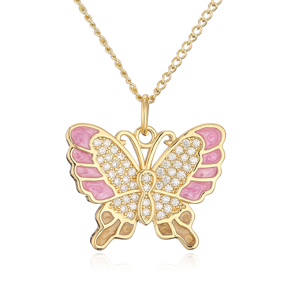 Minimalist Butterfly Pendant Necklace for Women in Copper with 18K Gold Plating and Enamel Finish Featuring Zircon Inlay