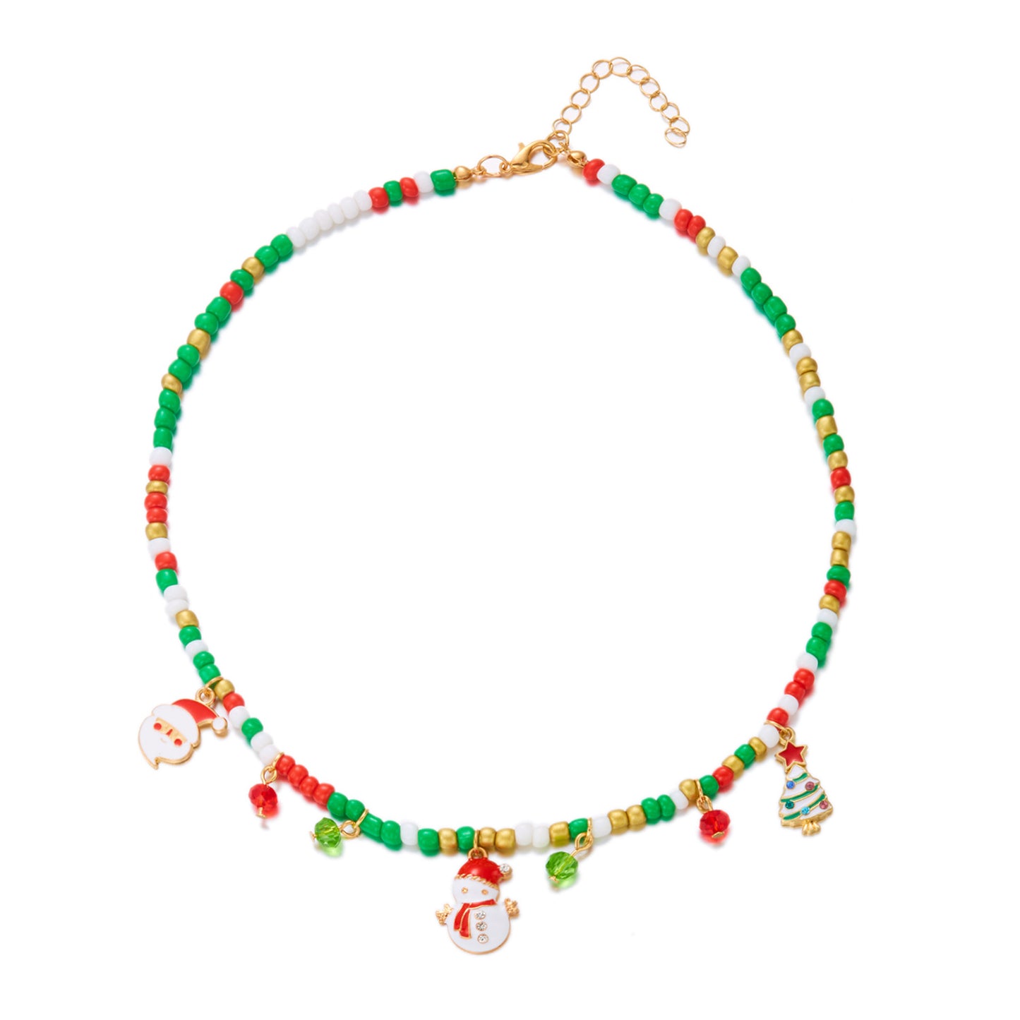 Casual Fashion Christmas Pendant Necklace for Women with Enamel Reindeer Snowman Bell Charms on Standard Chain