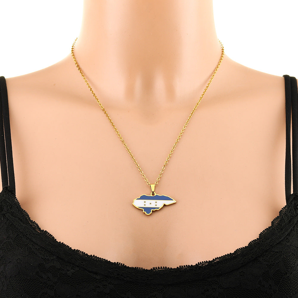 Collar con colgante de mapa de Honduras retro esmaltado en acero inoxidable con cadena tipo O para unisex