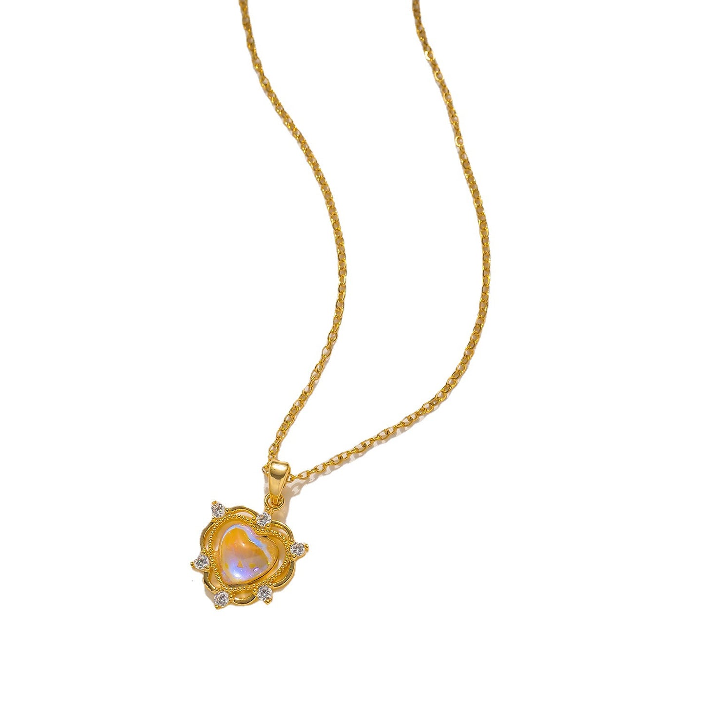 Elegant Aurora Heart Pendant Necklace in Titanium Steel with Rhinestone Inlay on O-Chain for Women