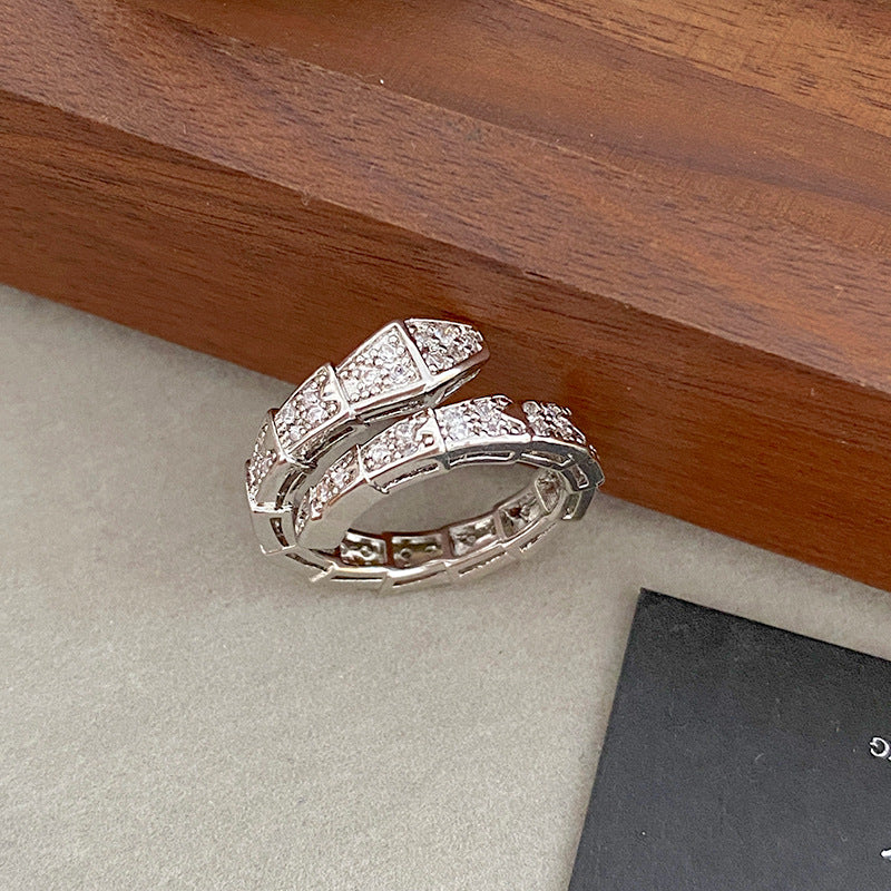 Luxury Geometric Snake Ring Titanium Steel Micro-Inlaid Cubic Zirconia Plated Fashion Jewelry for Women