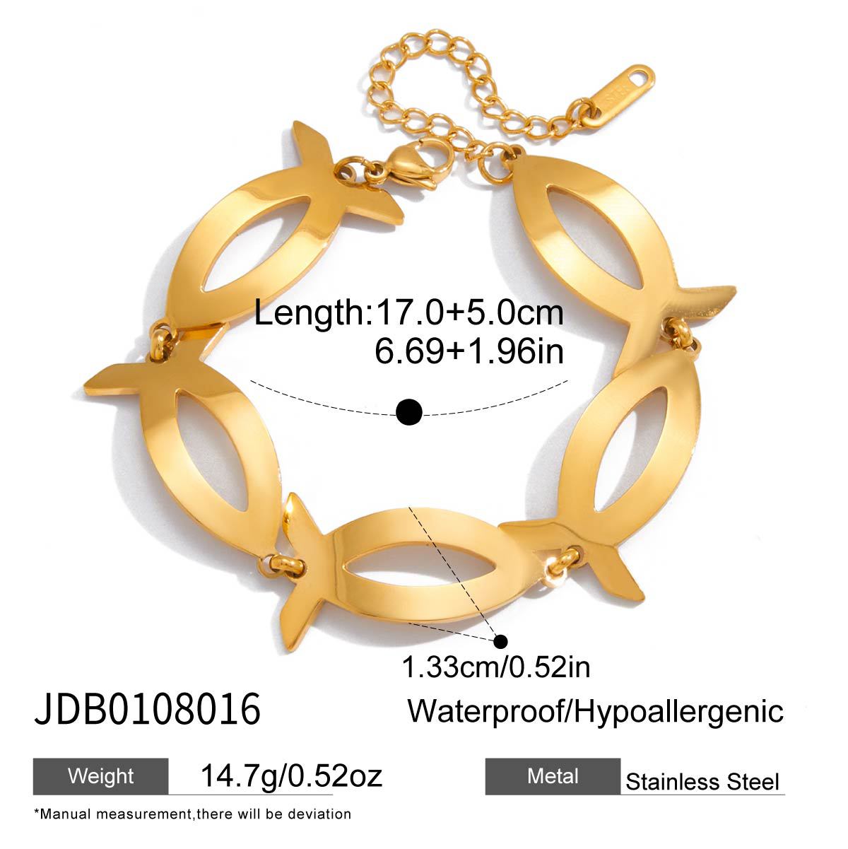Elegant Geometric Fish Stainless Steel Bracelet with Cubic Zirconia for Women