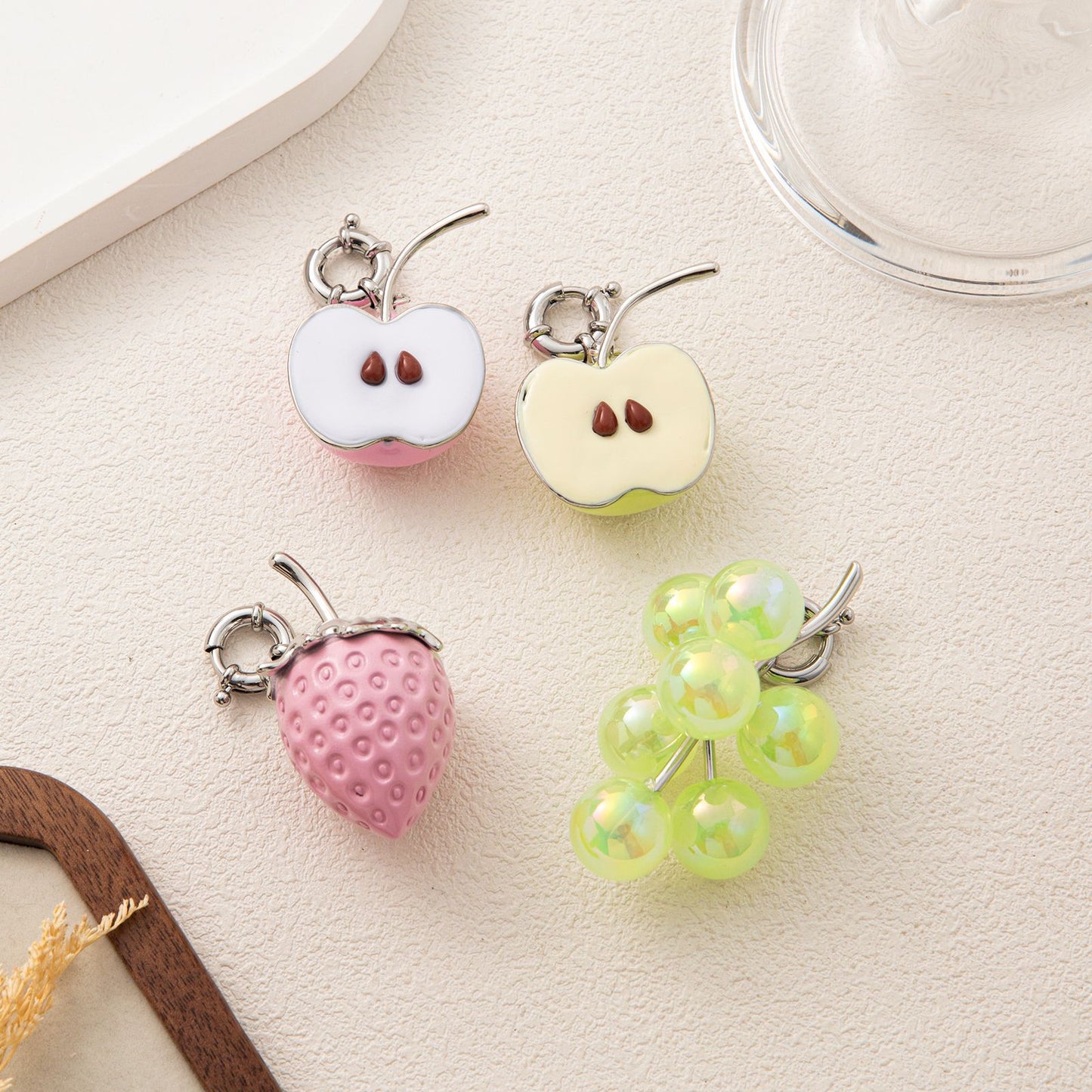 Sweet Plated Stainless Steel Fruit Charm Bar with Cable Chain