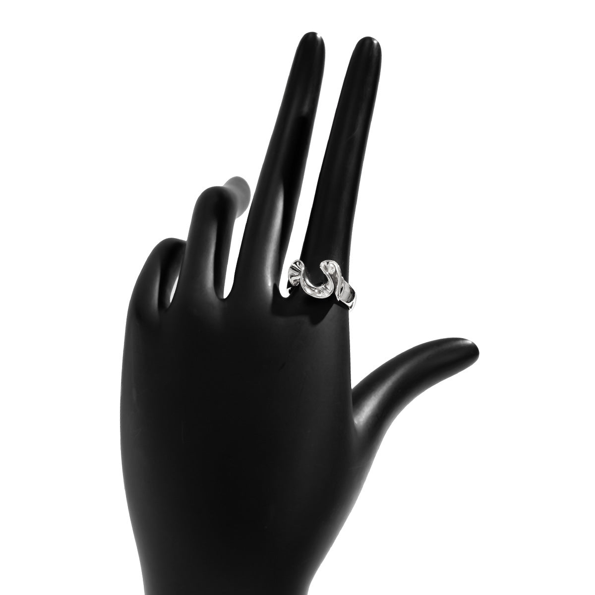 Anillo de aleación con forma de onda minimalista y geométrica para mujer, con acabado pulido y diseño de banda abierta