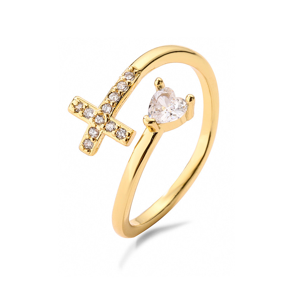 Anello Aperto Geometrico Minimalista da Donna in Rame con Zirconia Micro-Incastonata