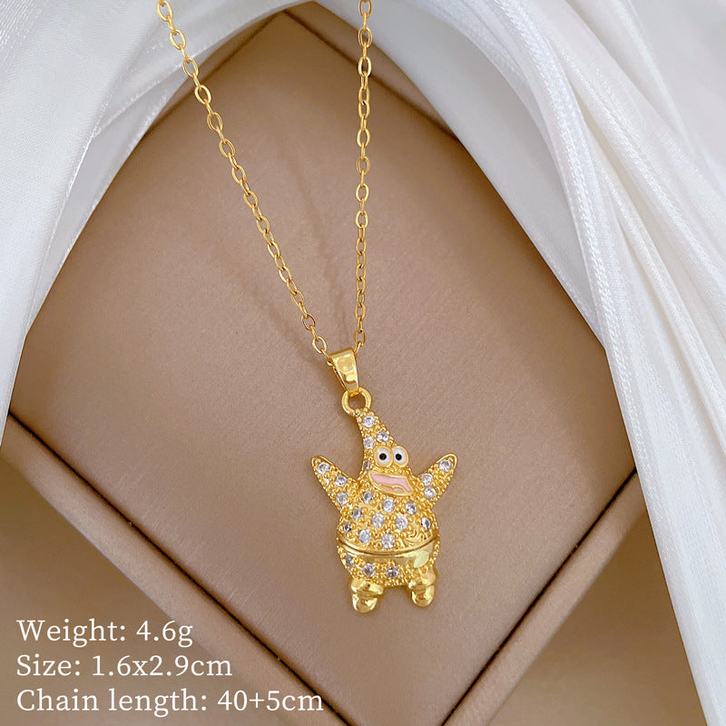 Collana Geometrica con Cielo Stellato da Donna con Strass Micro-Incastonati in Acciaio al Titanio, Stile Dolce, Fresco e Minimalista