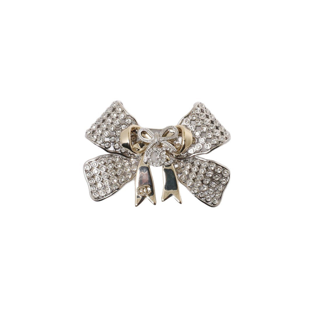 Elegant Luxury Two-Tone Rhinestone Bow Brooch for Women