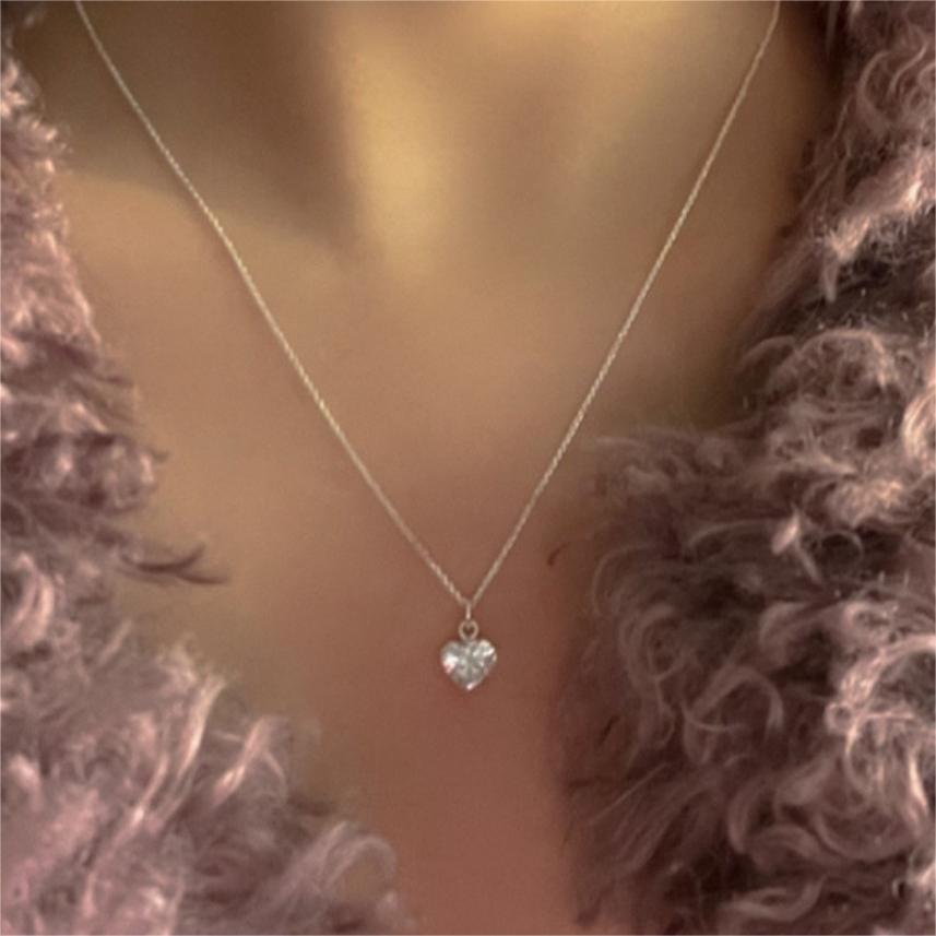 Collana Minimalista a Cuore in Argento Sterling 925 con Strass e Catena a Croce, Stile Fresco e Dolce di Ispirazione Coreana