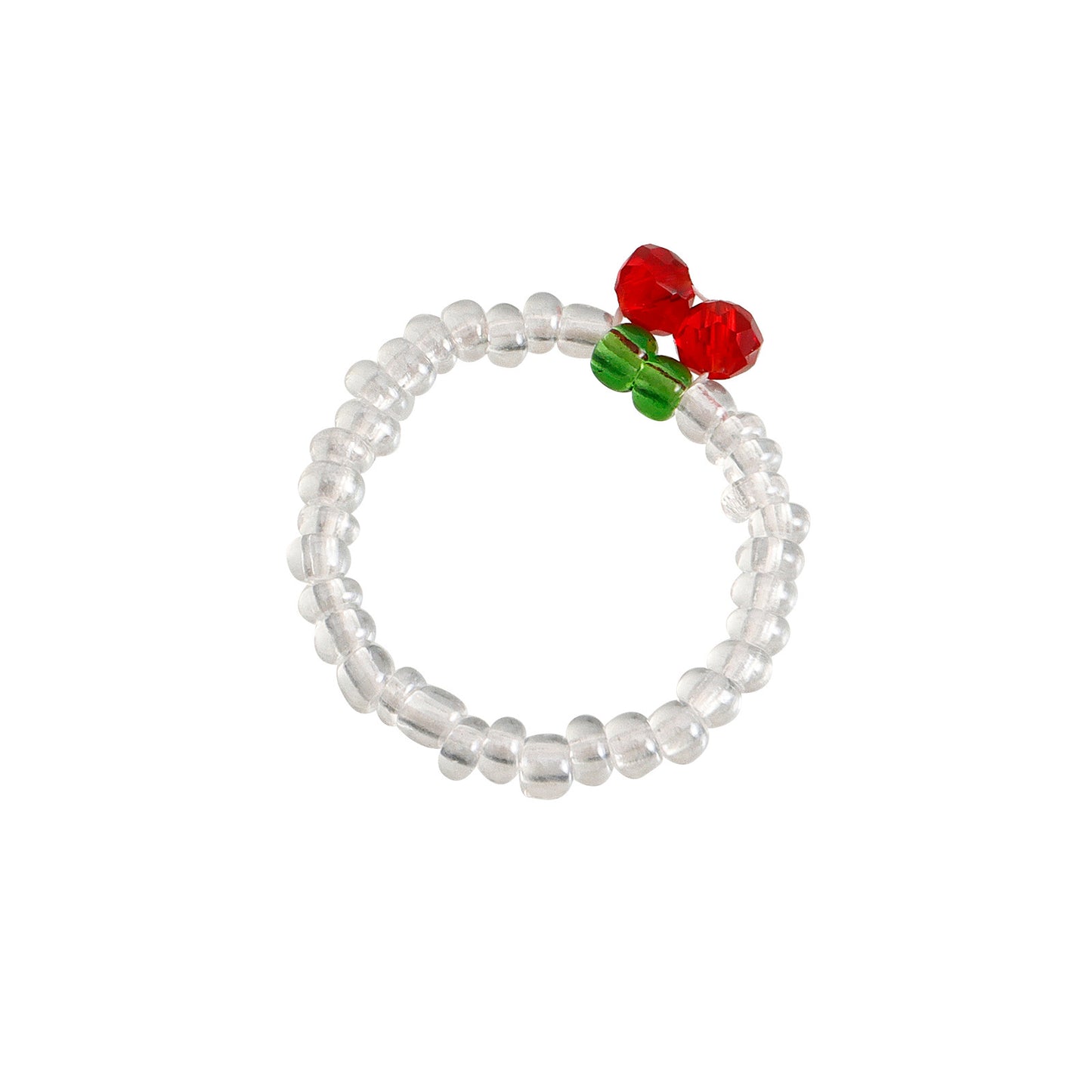 Minimalist Geometric Alloy Ring with Plated Finish for Women Colorful Cherry Beaded Elastic Band Fashion Jewelry