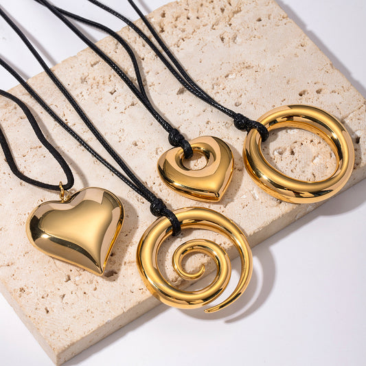 Collar unisex de tubo curvo y círculo chapado en oro de 18 quilates de acero inoxidable estilo Ins de moda