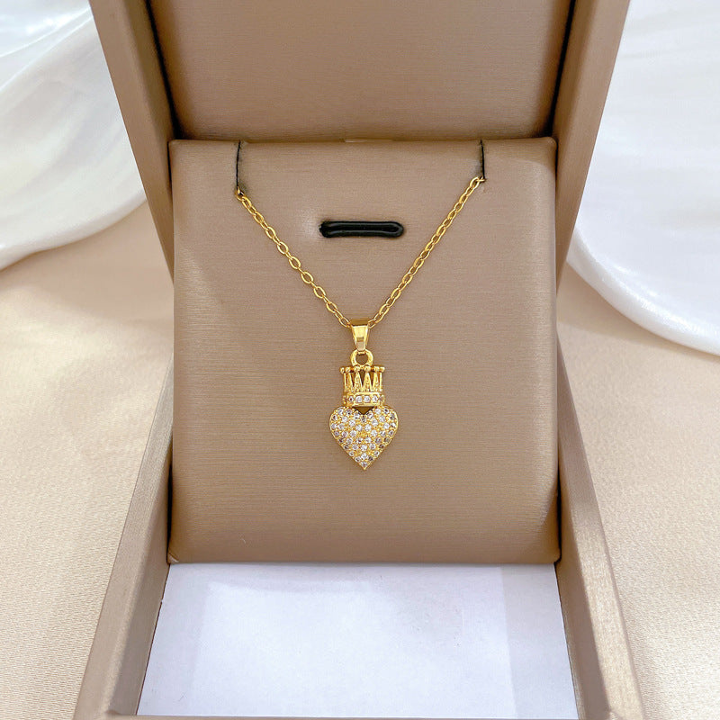 Collar de acero de titanio geométrico minimalista de lujo con incrustaciones de diamantes de imitación para mujer