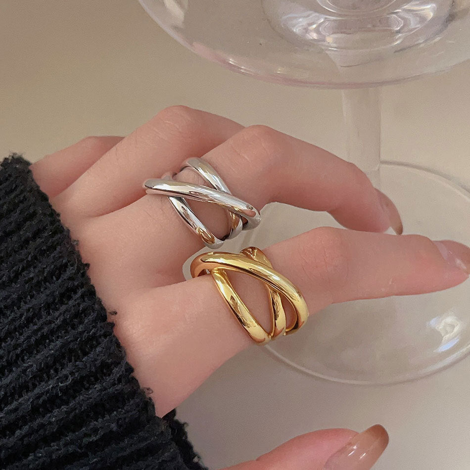 Vintage Elegant 925 Sterling Silver Geometric Abstract Woven Open Ring