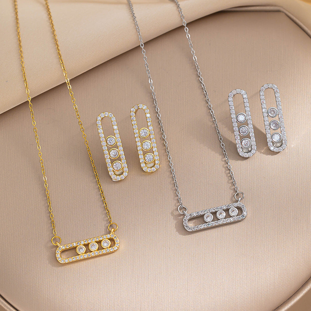 Collana minimalist geometrica in acciaio al titanio da donna con intarsio in strass, gioielli ipoallergenici a catena con ciondolo placcato sottovuoto