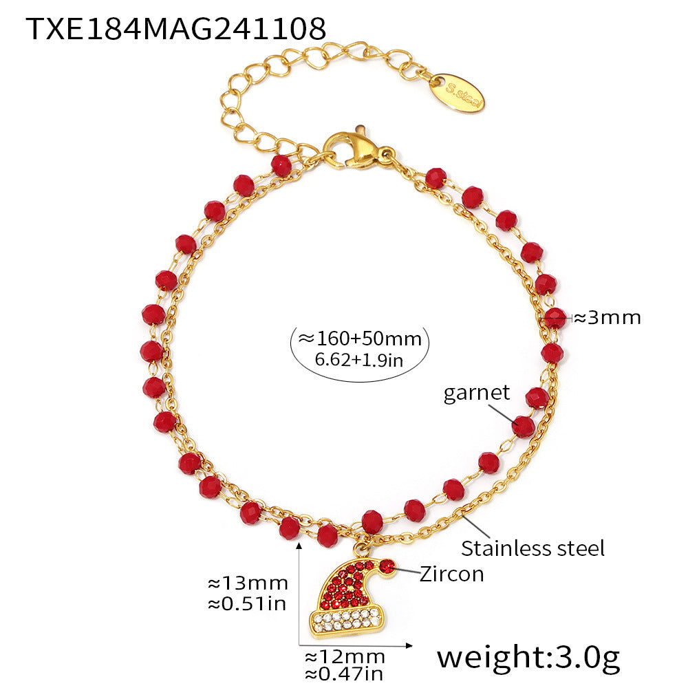Conjunto de collar y pulsera con colgante de noria de estilo de lujo en acero inoxidable con detalles de diamantes de imitación y acabado chapado para mujer