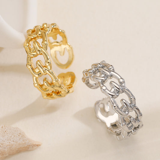 Minimalist Geometric Open Ring for Women Made of Brass with Gold Plating and Irregular Cutout Design