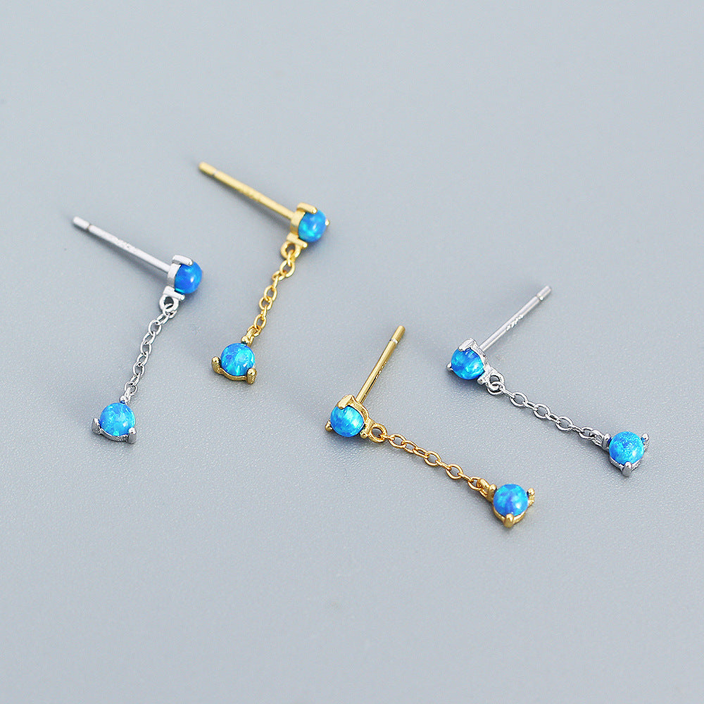 Orecchini pendenti eleganti in argento sterling 925 a nappa geometrica rotonda con opale