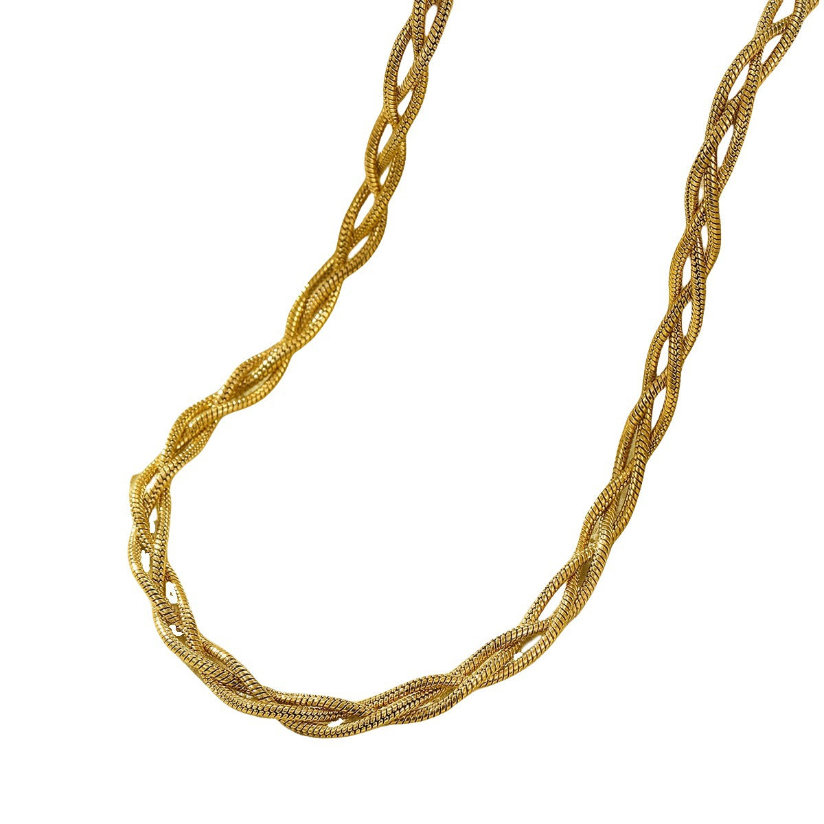 Collana da donna vintage minimalista in corda intrecciata, acciaio al titanio placcato oro, per clavicola