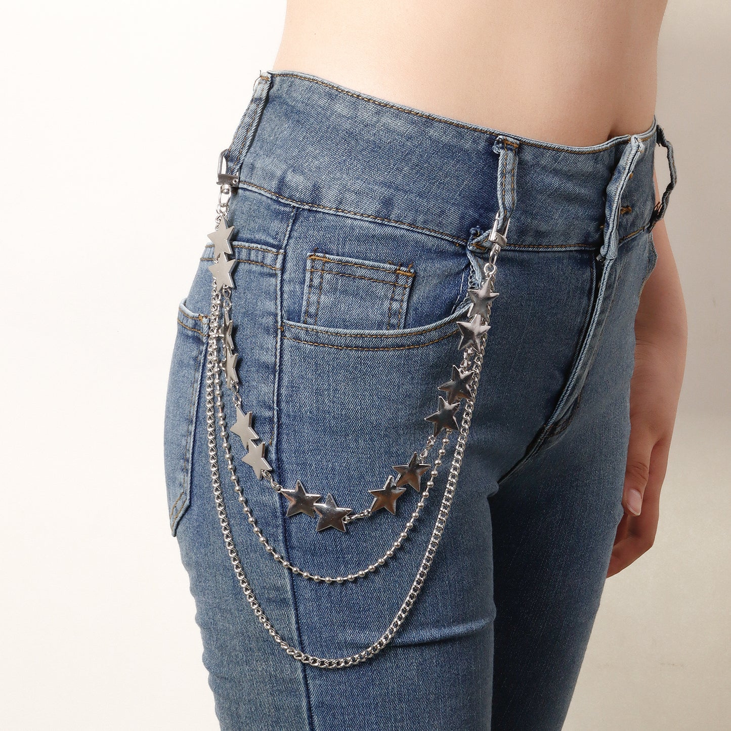 Retro Punk Style Metal Waist Chain for Women with Multi-Layer Stackable Design, Casual Denim Accessory