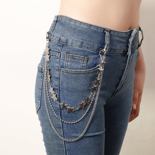 Catenella in Metallo Stile Retrò Punk per Donna con Design Multistrato, Accessorio Casual per Jeans