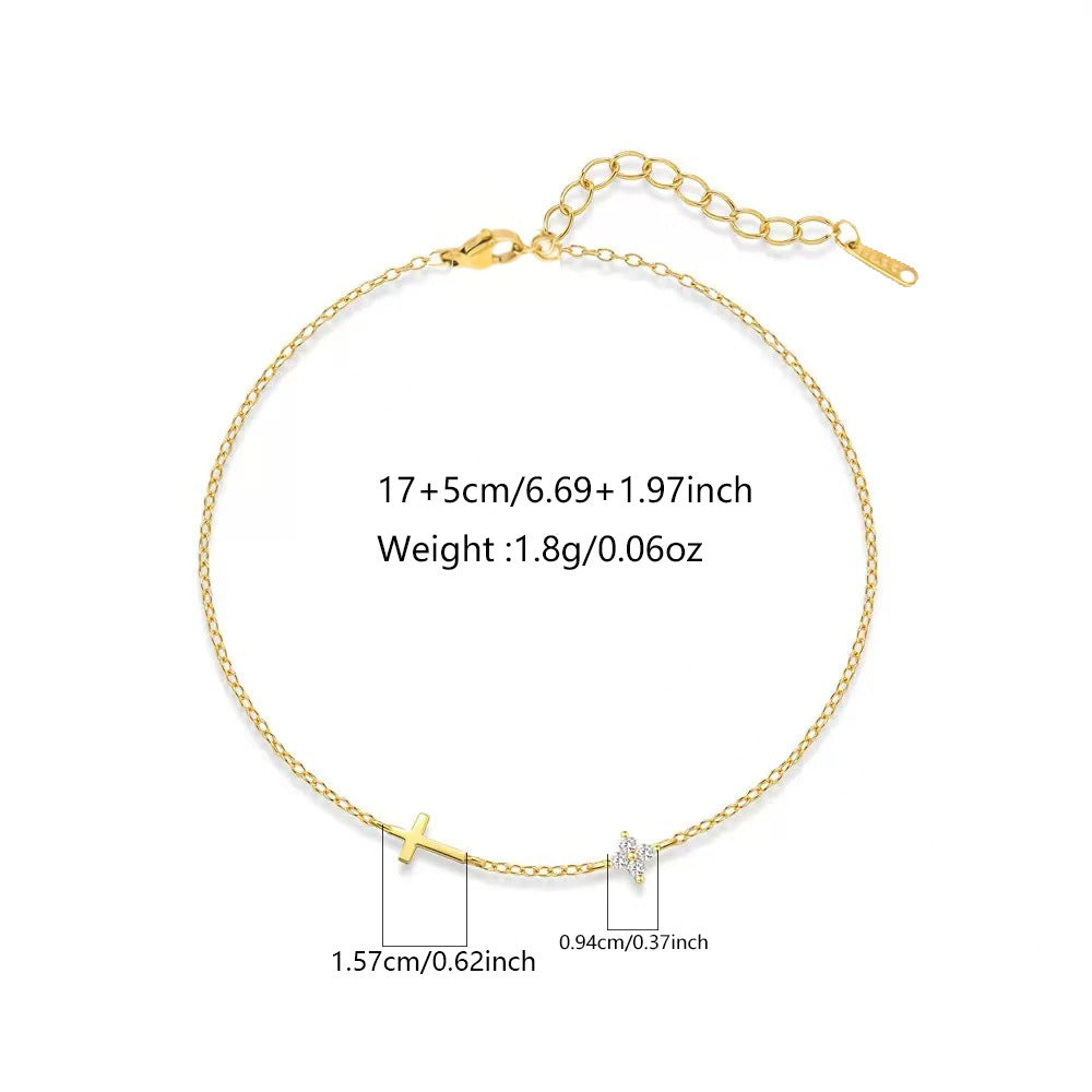 Sweet Elegant 18K Gold Plated Stainless Steel Cross Floral Necklace and Earring Set with Cubic Zirconia