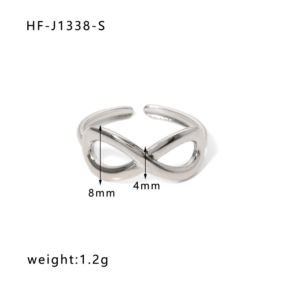 Anello da donna in acciaio inossidabile geometrico a forma di cuore, minimalista, con finitura placcata e design ispirato a una catena