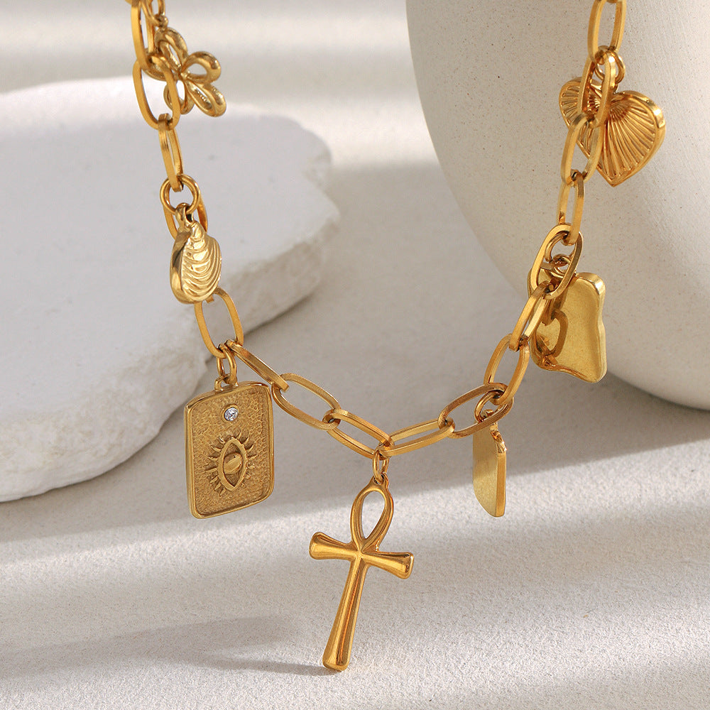 Luxury Minimalist Cross Pendant 18K Gold Plated Stainless Steel Necklace for Women DIY Charm Bar