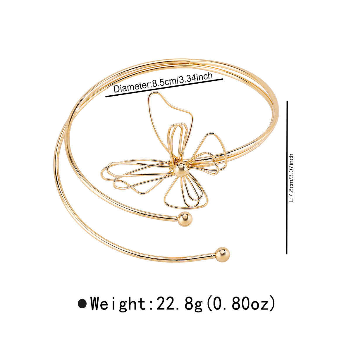 Bracciale rigido da donna in lega a farfalla floreale elegante e minimalista con placcatura in oro