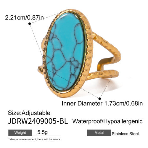 Anillo de acero inoxidable geométrico con incrustaciones de piedra turquesa para mujer, anillo de moda minimalista electrochapado