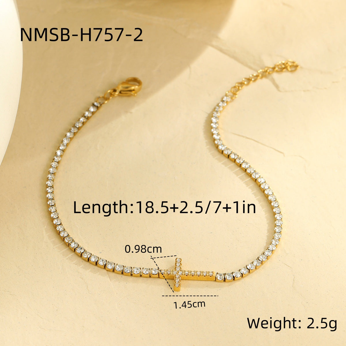 Fashionable Geometric Cross Bracelet in Stainless Steel with Rhinestone Inlay and Gold Plating for Women