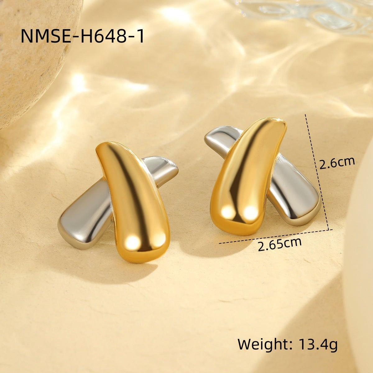 Pendientes de acero inoxidable estilo francés vintage geométricos con baño de oro de 18K para mujer
