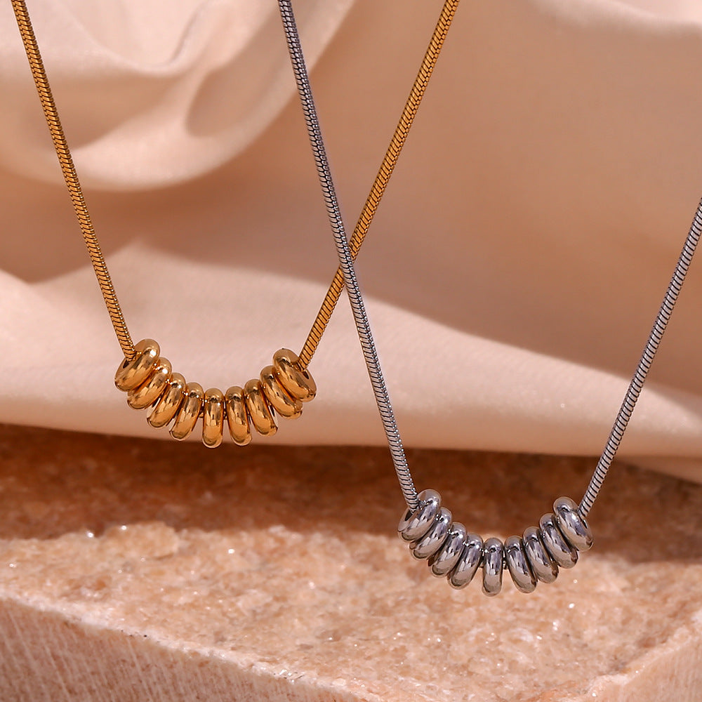 Minimalist Geometric Stainless Steel Pendant Necklace with 18K Gold Plating and Titanium Steel Bead Charm for Women
