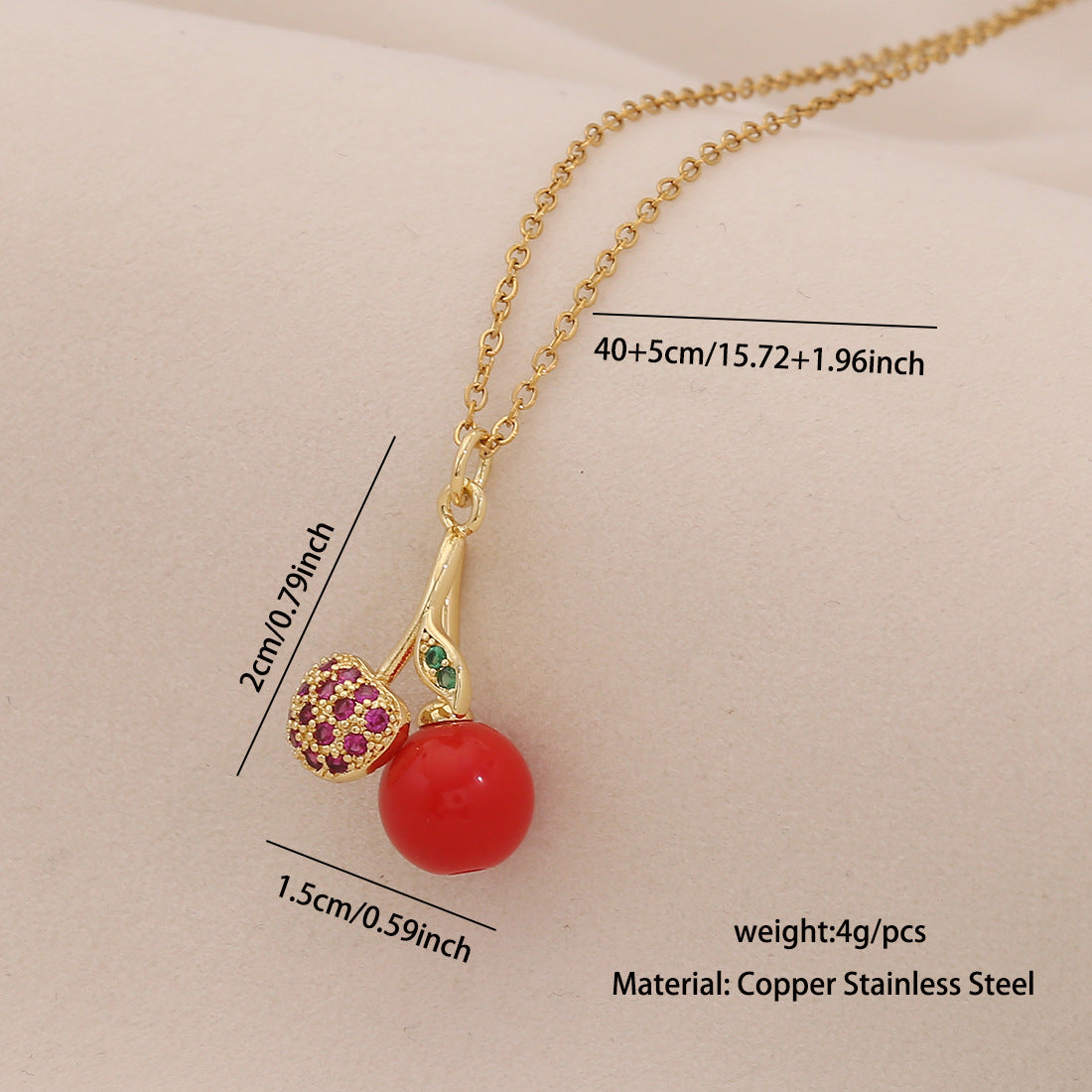 Bonito Collar Colgante de Fresa y Cereza para Mujer, Cadena en O de Acero Inoxidable con Acabado Esmaltado, Collar con Medallón en Forma de Fruta