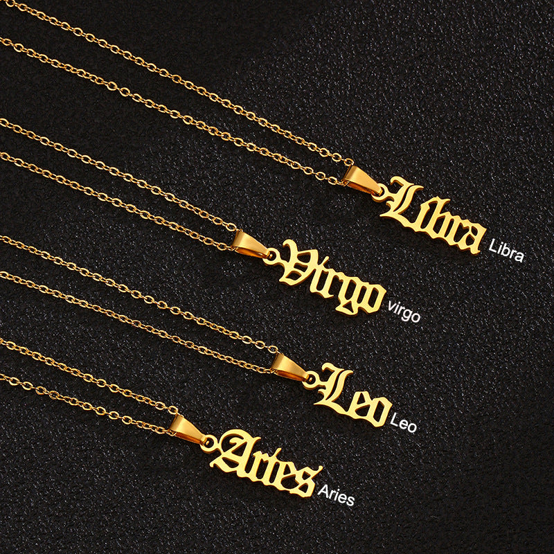 Zodiac-Themed Stainless Steel Pendant Necklace with Titanium Steel Charm and Electroplated Finish for Unisex Wear