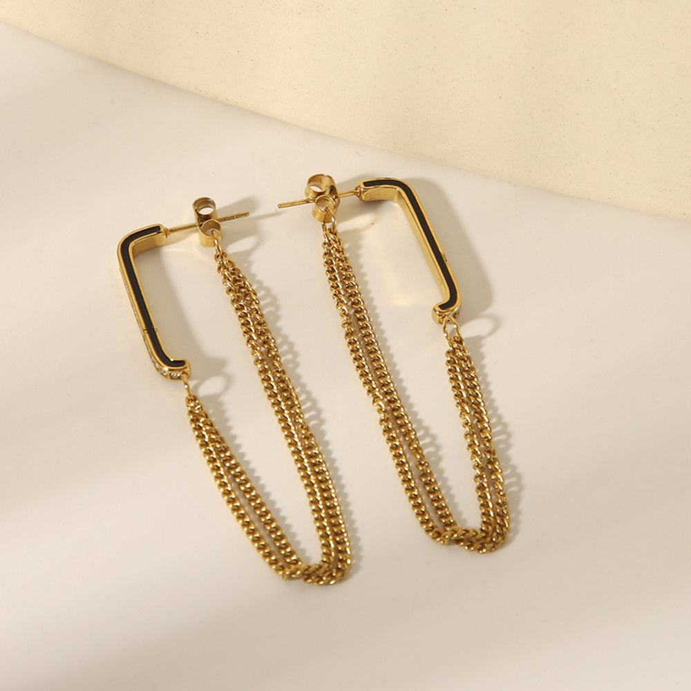 Orecchini geometrici in acciaio inossidabile con placcatura in oro 18 carati e strass per donna