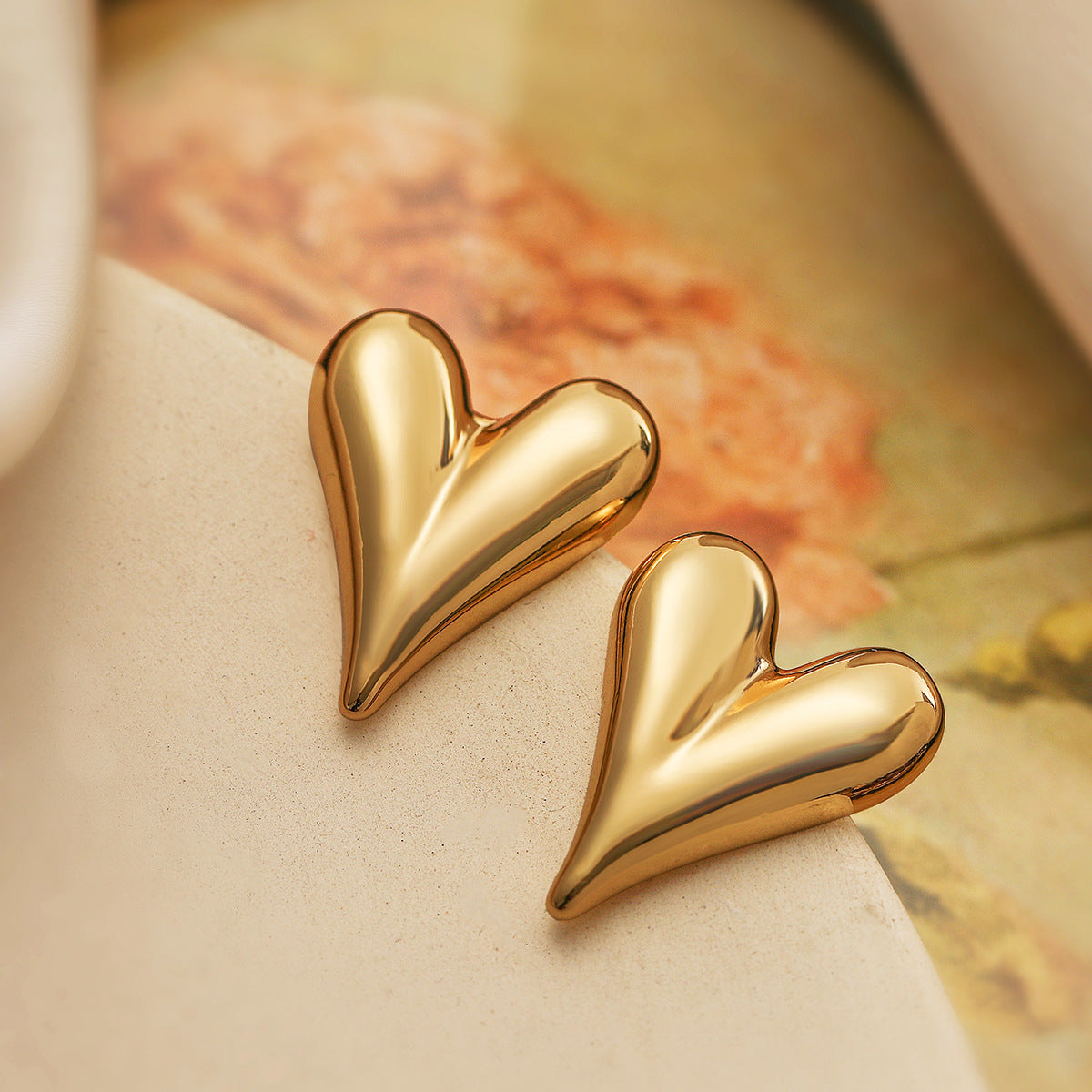 Orecchini a perno da donna a cuore liscio placcati oro rame geometrici minimalisti
