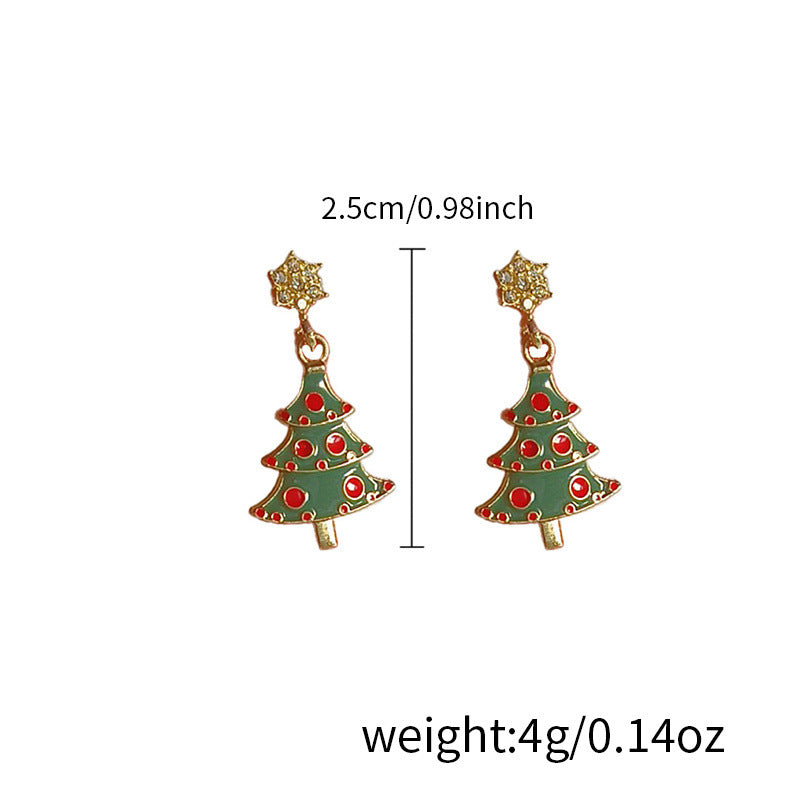 Pendientes de estrella de árbol de Navidad rosados de moda para mujer, aretes geométricos chapados en aleación con temática festiva de vacaciones