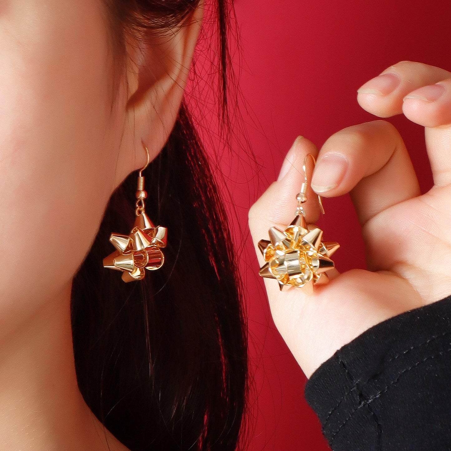 Vintage Bow and Geometric Star Earrings for Women with Zinc Alloy Base and Plated Finish for Christmas Winter Holiday