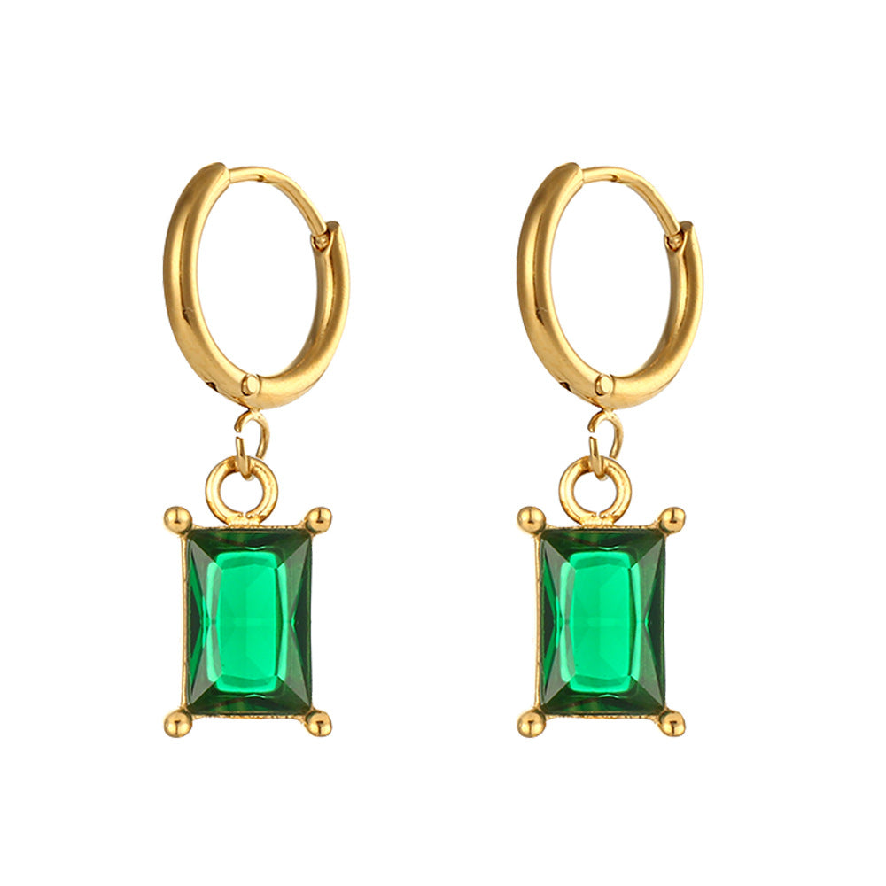 Fashionable Water-Drop-Shaped Stainless Steel Stud Earrings with Rhinestone Inlay for Women Geometric Design