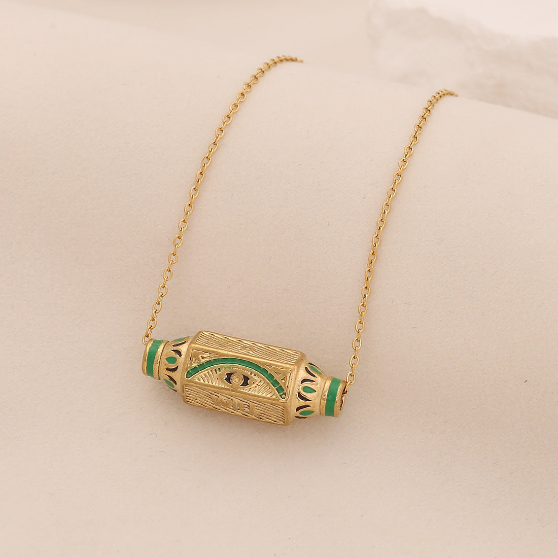 Collana con ciondolo esagonale geometrico a forma di occhio di Fatima in acciaio inossidabile da donna