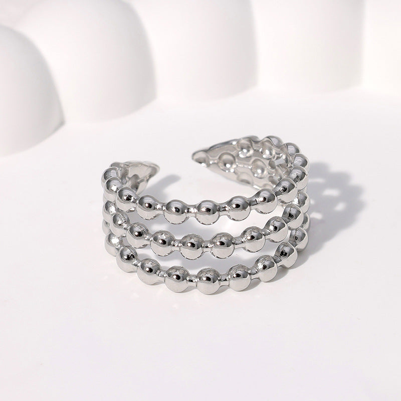 Anillo abierto geométrico minimalista de acero inoxidable con acabado chapado para mujer