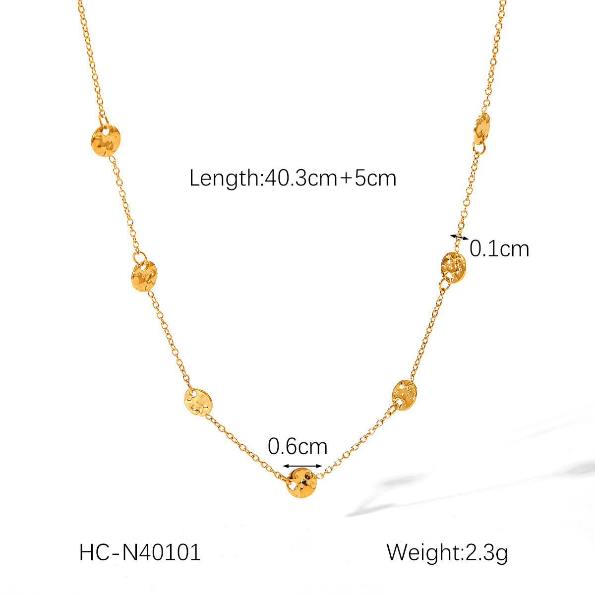 Minimalist 18K Gold Plated Hammered Geometric Round Stainless Steel Necklace for Women