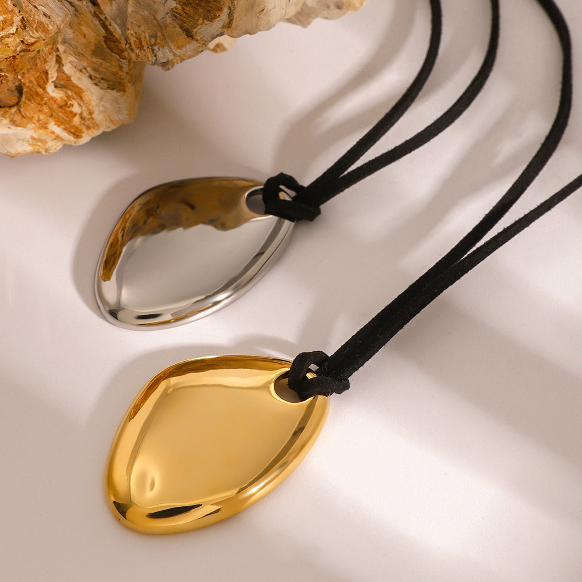 Minimalist Geometric Asymmetrical Pendant Necklace in Stainless Steel with Plated Finish Titanium Steel Collarbone Chain