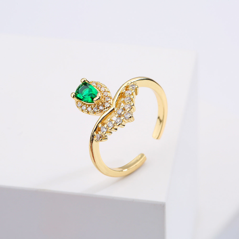 Minimalist Geometric Copper Ring with Gold Plating and Micro-Pave Zirconia for Women