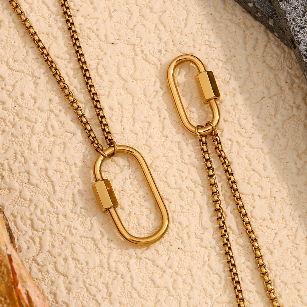 Minimalist Geometric Stainless Steel Pendant Necklace with 18K Gold Plating for Women