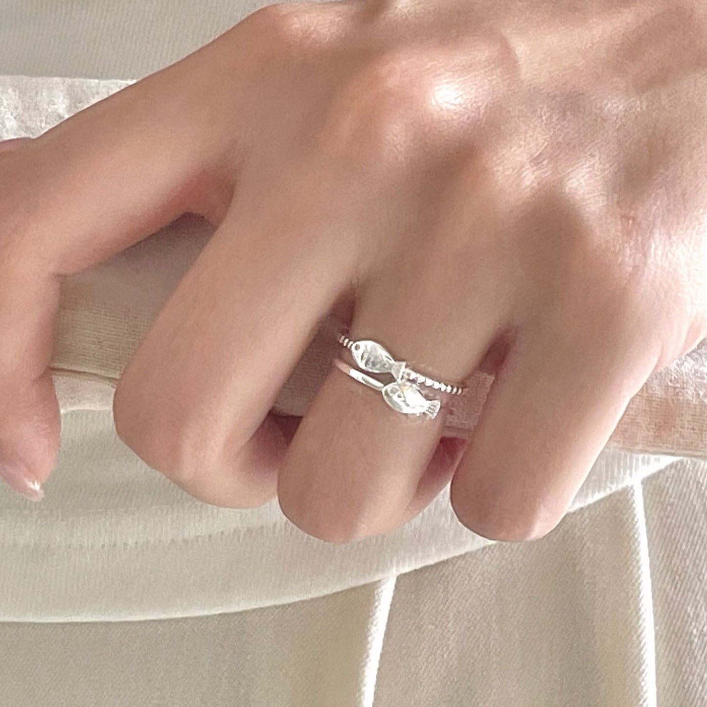 Anello Aperto da Donna Minimalista in Argento Sterling 925 con Pesce Animale