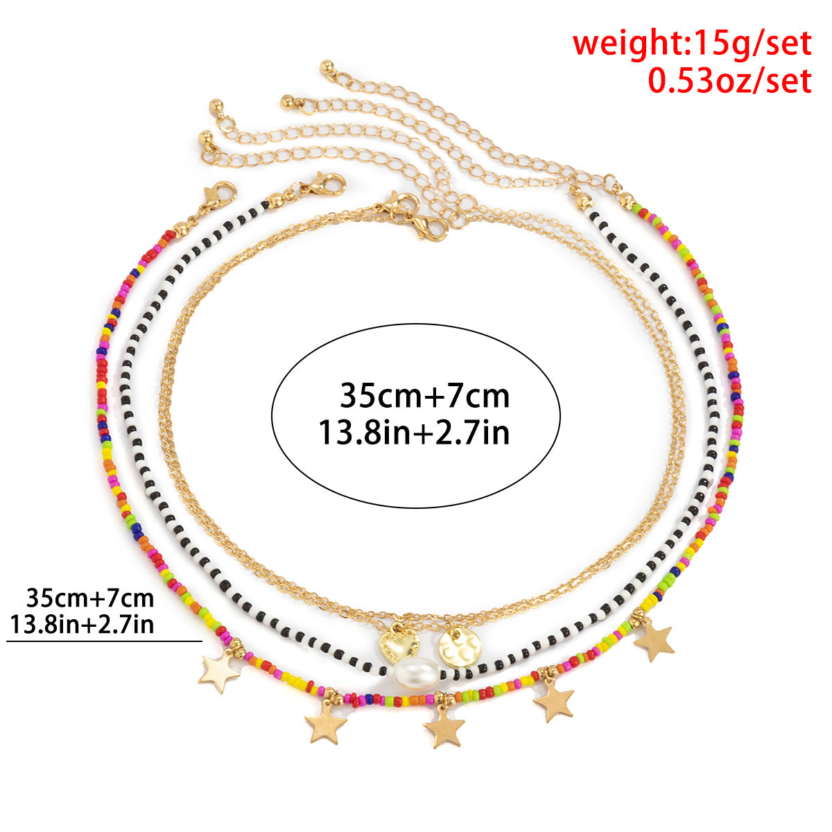 Bohemian Minimalist Hip-hop Heart Star Beaded Plated Necklace for Women