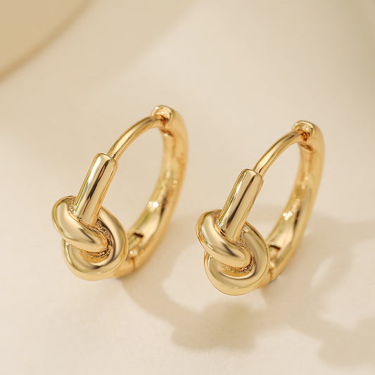 Pendientes de aro geométricos minimalistas de cobre con chapado en oro de 18 quilates para mujer, diseño de nudo irregular, joyería de moda de inspiración vintage