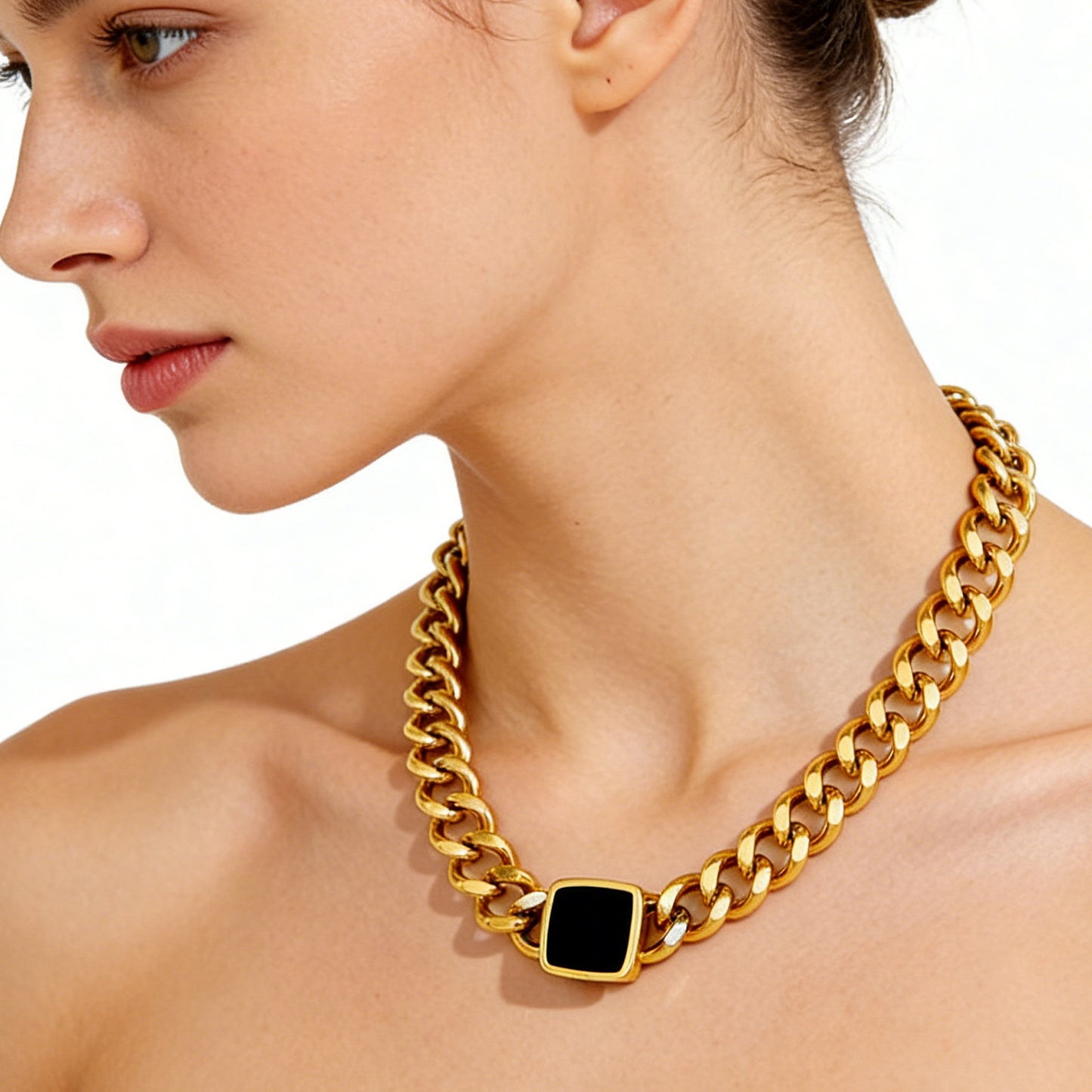 Hip-hop 18K Gold PVD Geometric Stainless Steel Cuban Link Chain Necklace and Bracelet Set