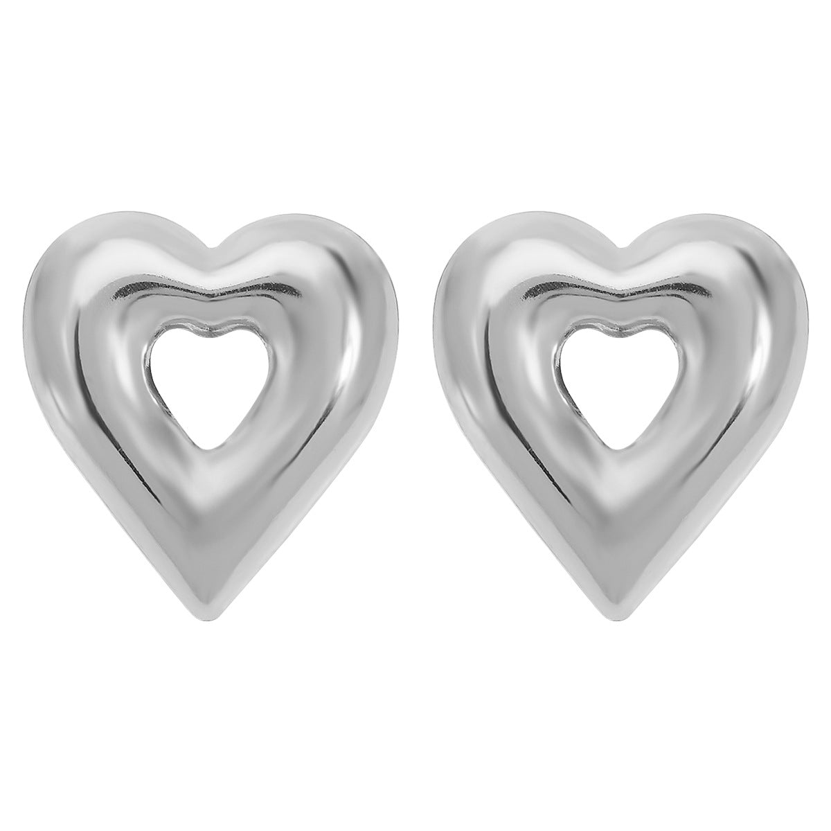 Orecchini pendenti da donna con base in ferro galvanizzato, a forma di cuore minimalistici e geometrici