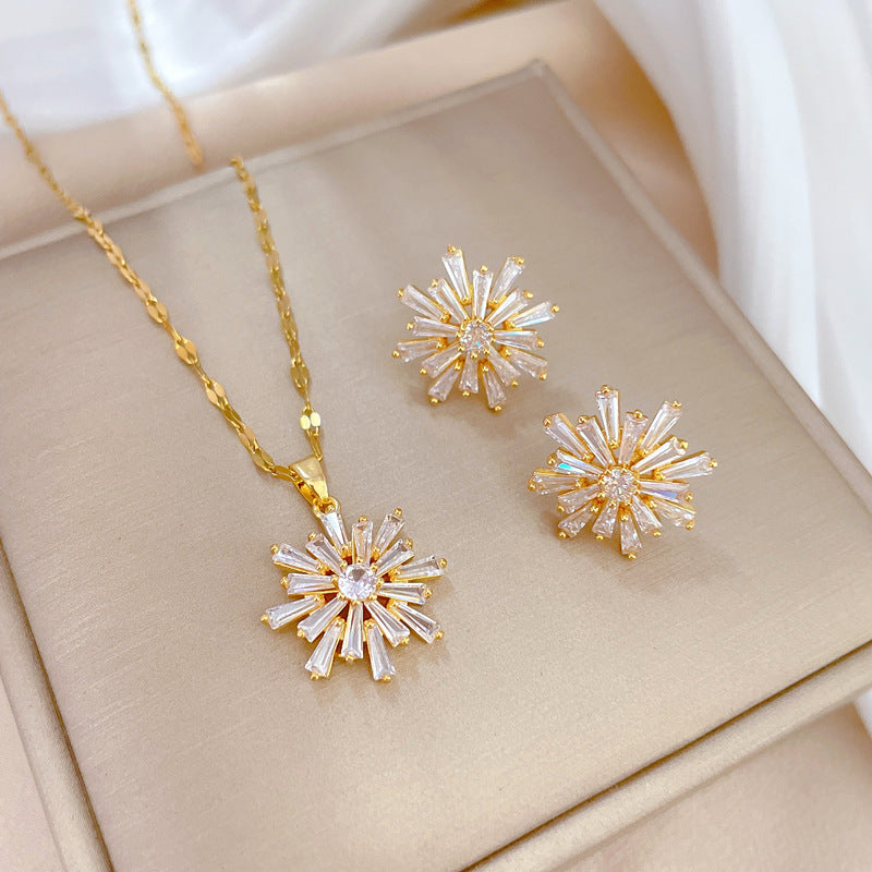 Luxury Titanium Steel Geometric Necklace and Earrings Set